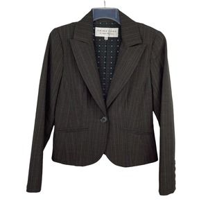 Trina Turk Brown Blue Long Sleeve Single Button Blazer Women's Sz 6